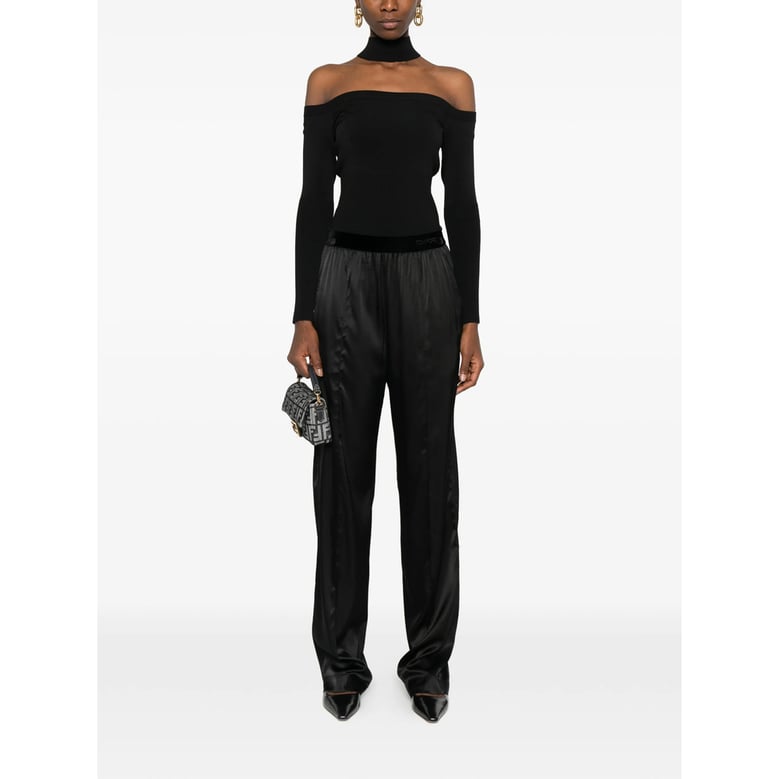 pants with velvet waistband and silk fabric by Selfnex