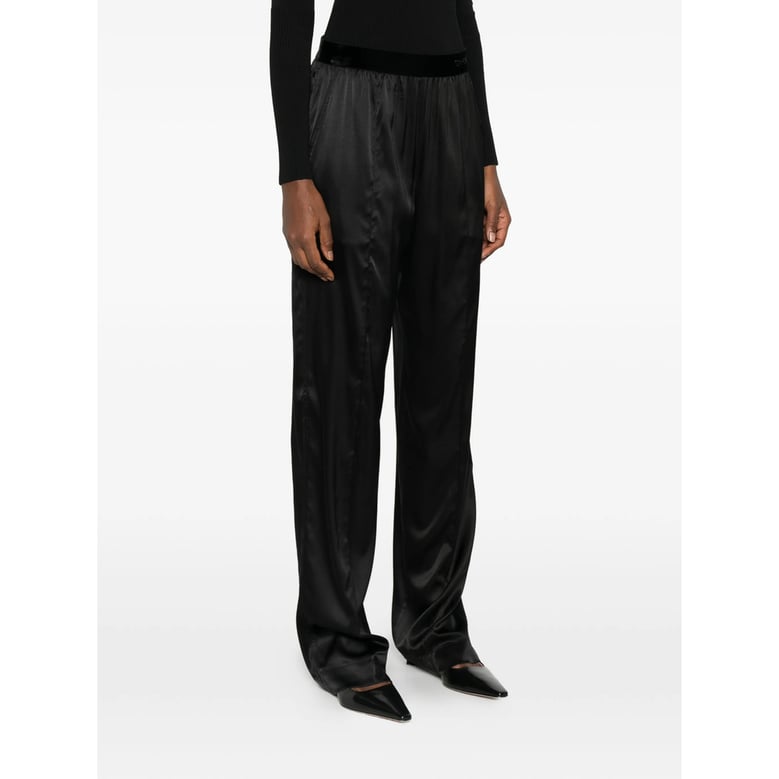 pants with velvet waistband and silk fabric by Selfnex