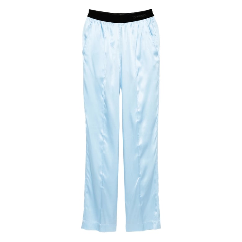sky blue pant with logo waistband by Selfnex