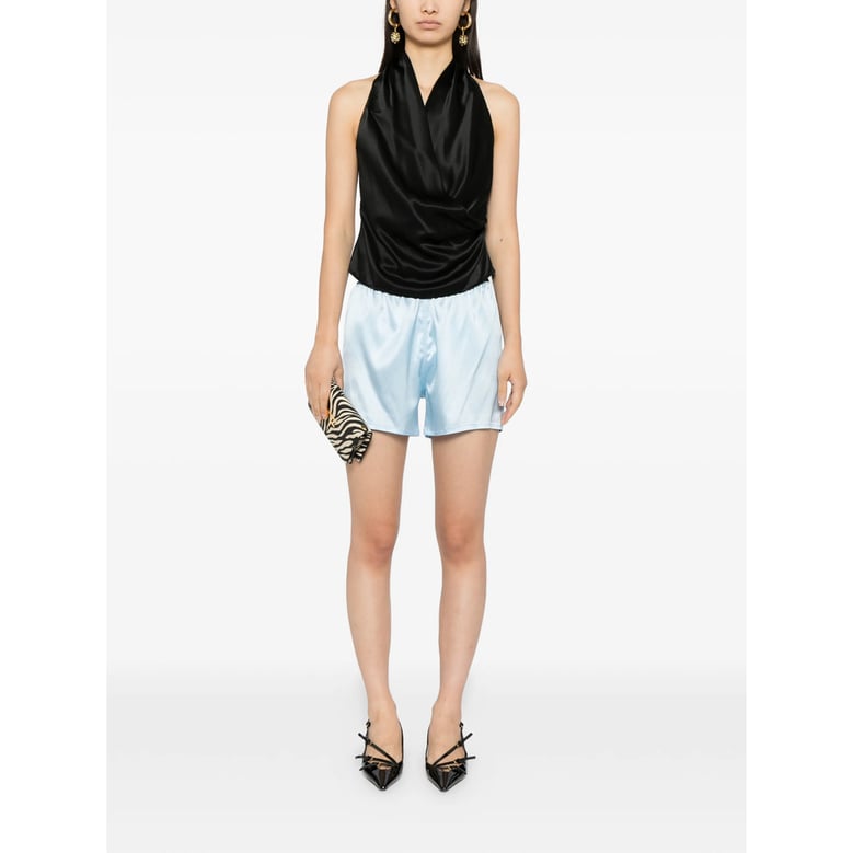 sky blue shorts with logo waistband by Selfnex