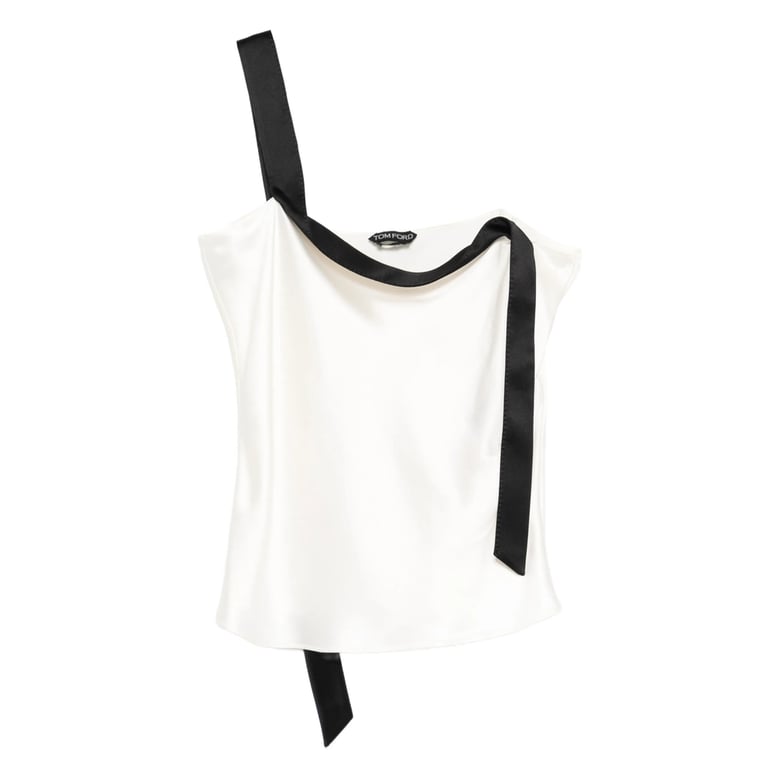 white bow detail asymmetric strap top by Selfnex