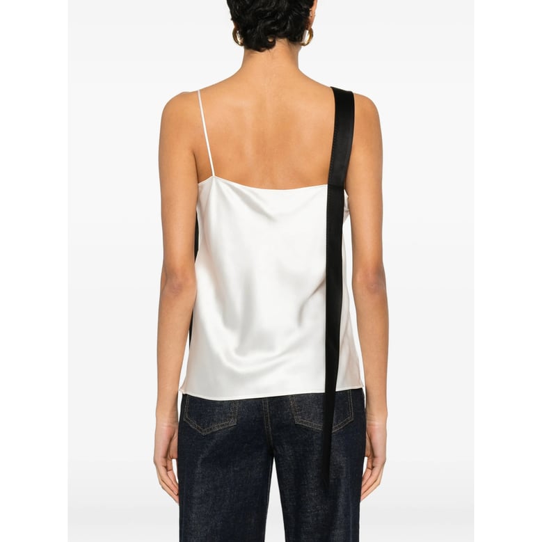 white bow detail asymmetric strap top by Selfnex