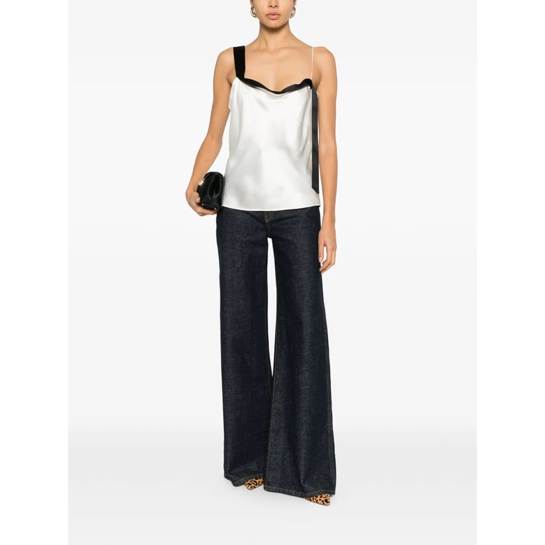 white bow detail asymmetric strap top by Selfnex