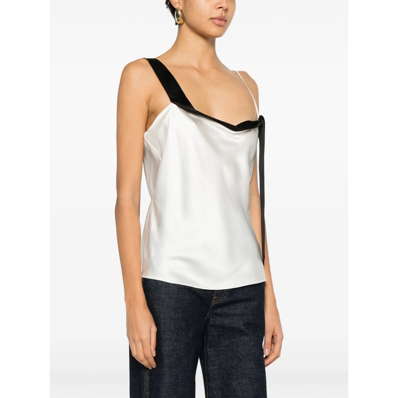 white bow detail asymmetric strap top by Selfnex