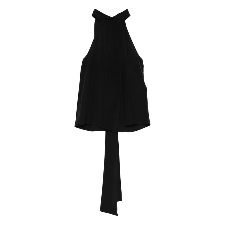 silk ribbed detail tie neck top by Selfnex