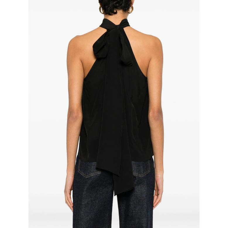 silk ribbed detail tie neck top by Selfnex
