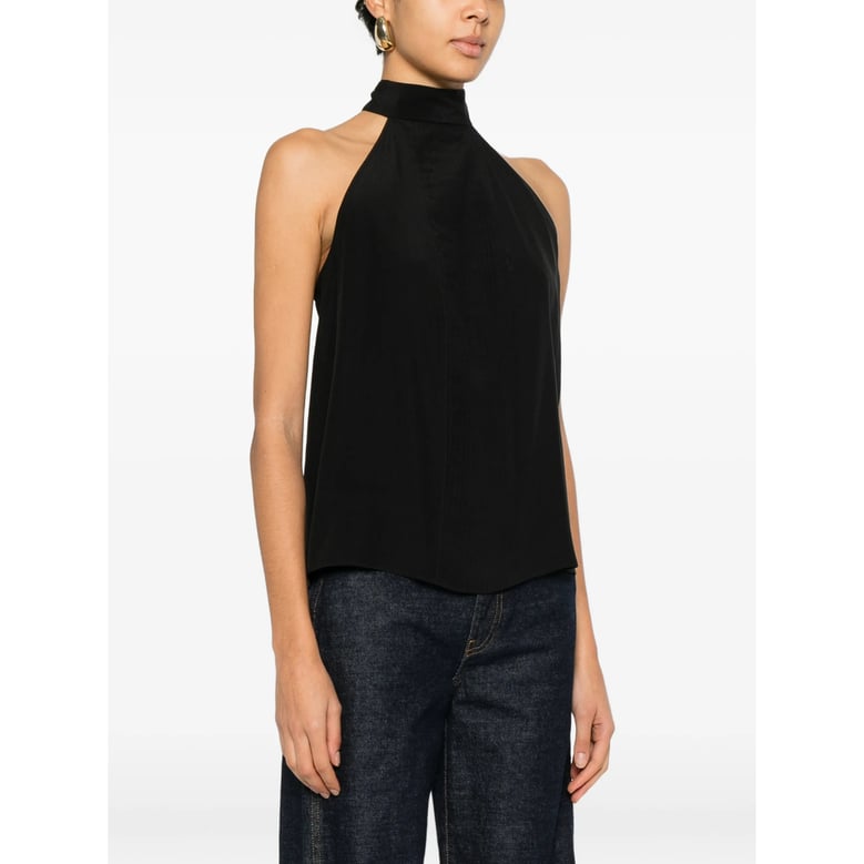 silk ribbed detail tie neck top by Selfnex