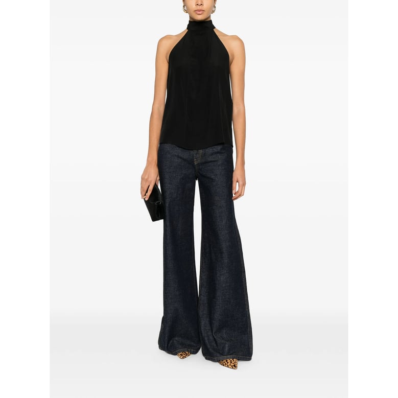 silk ribbed detail tie neck top by Selfnex