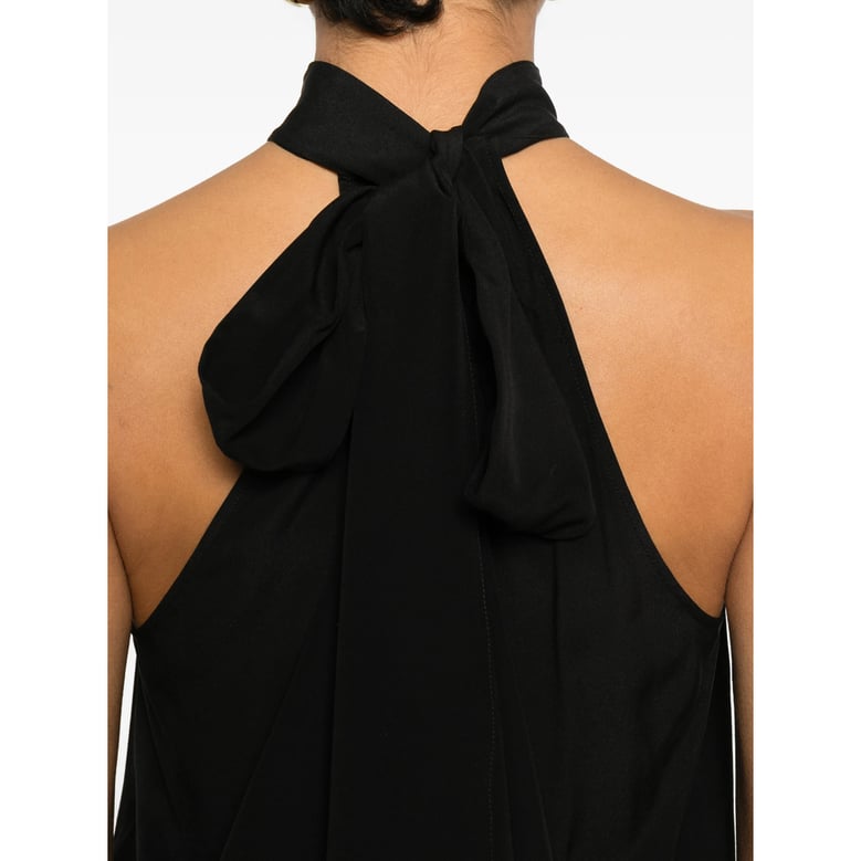 silk ribbed detail tie neck top by Selfnex