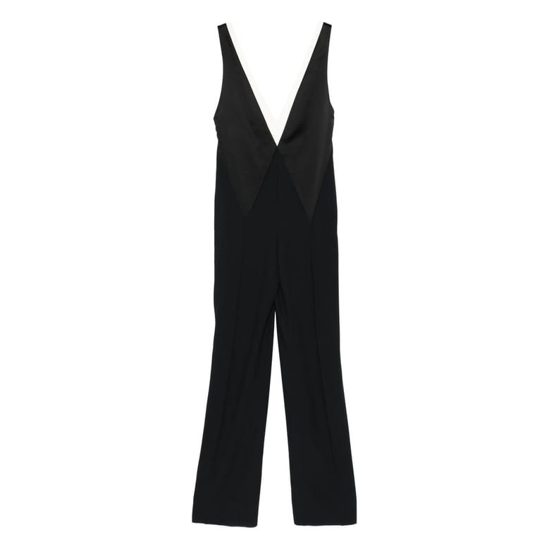 black v-neck sleeveless jumpsuit by Selfnex