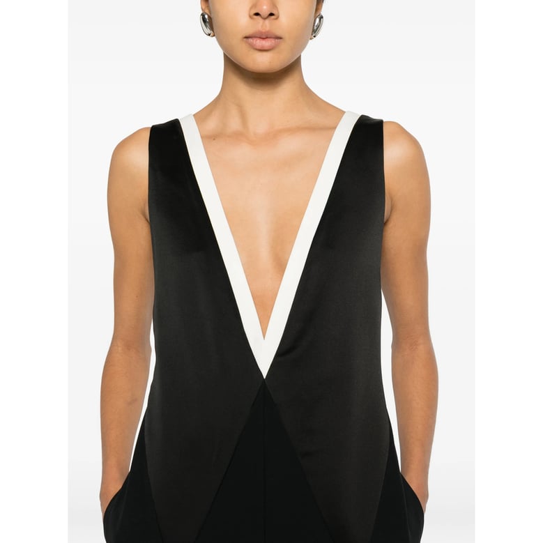 black v-neck sleeveless jumpsuit by Selfnex
