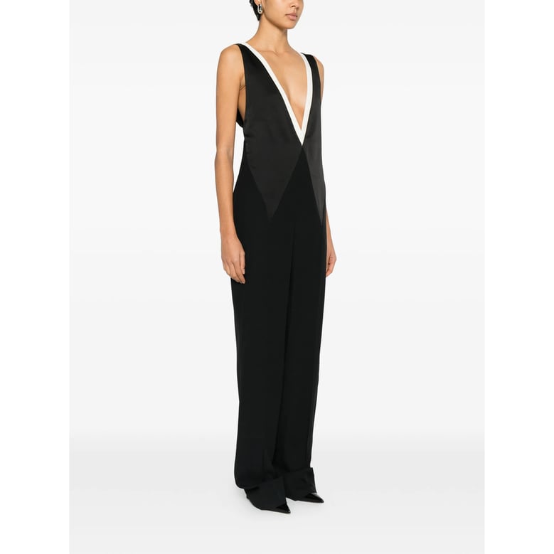 black v-neck sleeveless jumpsuit by Selfnex
