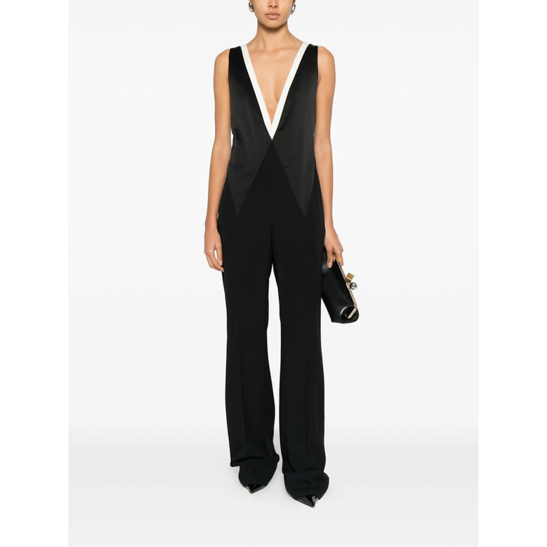 black v-neck sleeveless jumpsuit by Selfnex