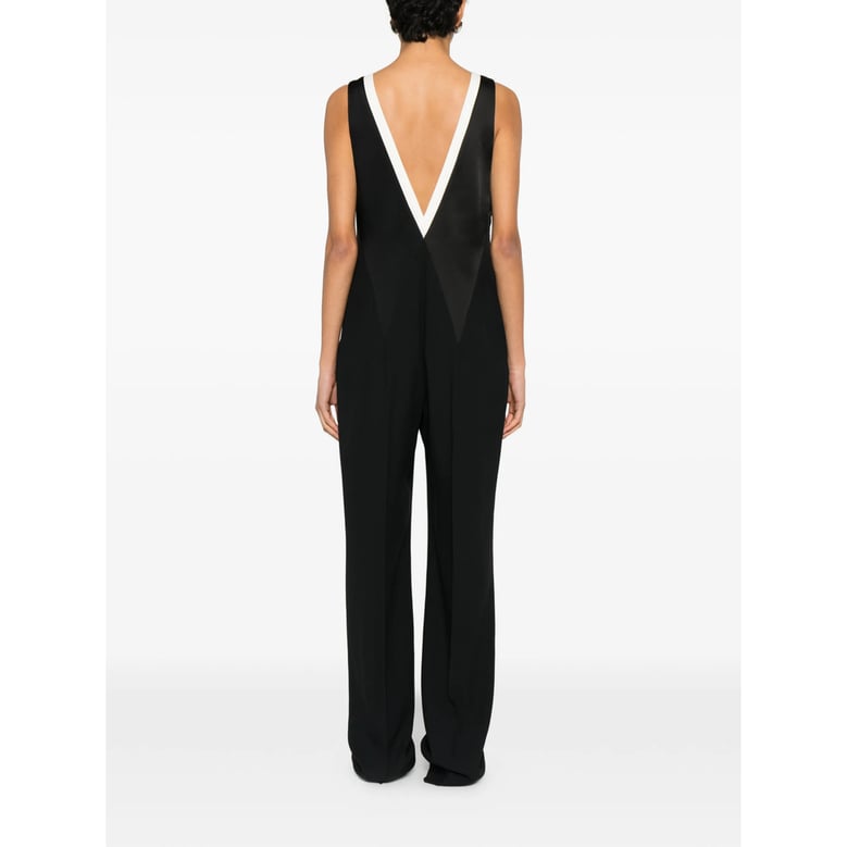 black v-neck sleeveless jumpsuit by Selfnex