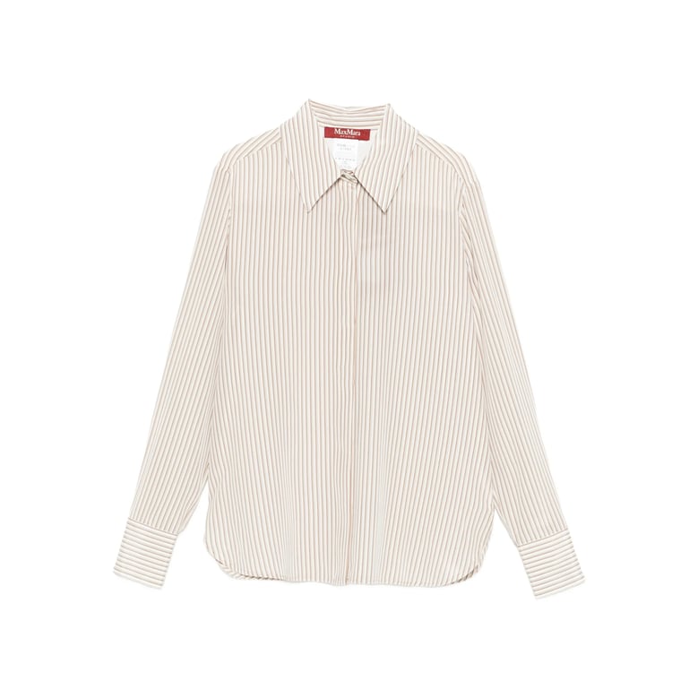 white striped shirt with point collar by Selfnex