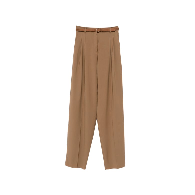 belted brown trousers with pleats by Selfnex