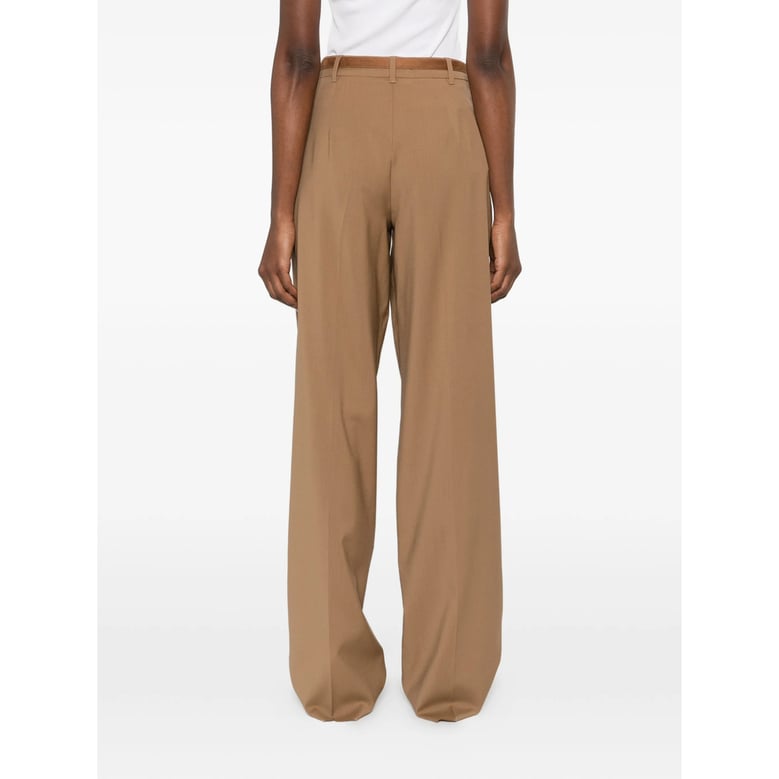belted brown trousers with pleats by Selfnex