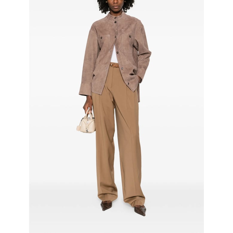 belted brown trousers with pleats by Selfnex