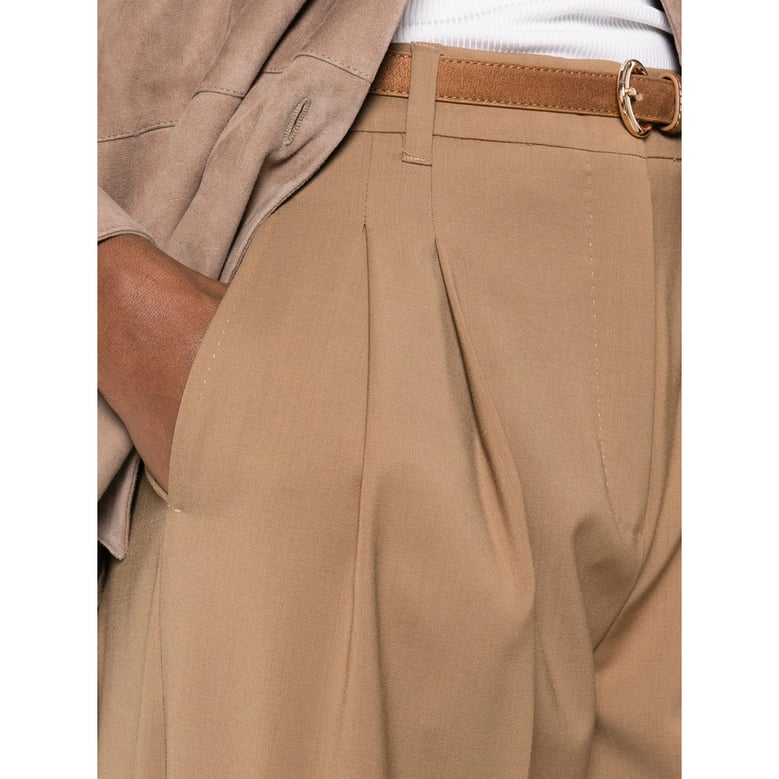 belted brown trousers with pleats by Selfnex