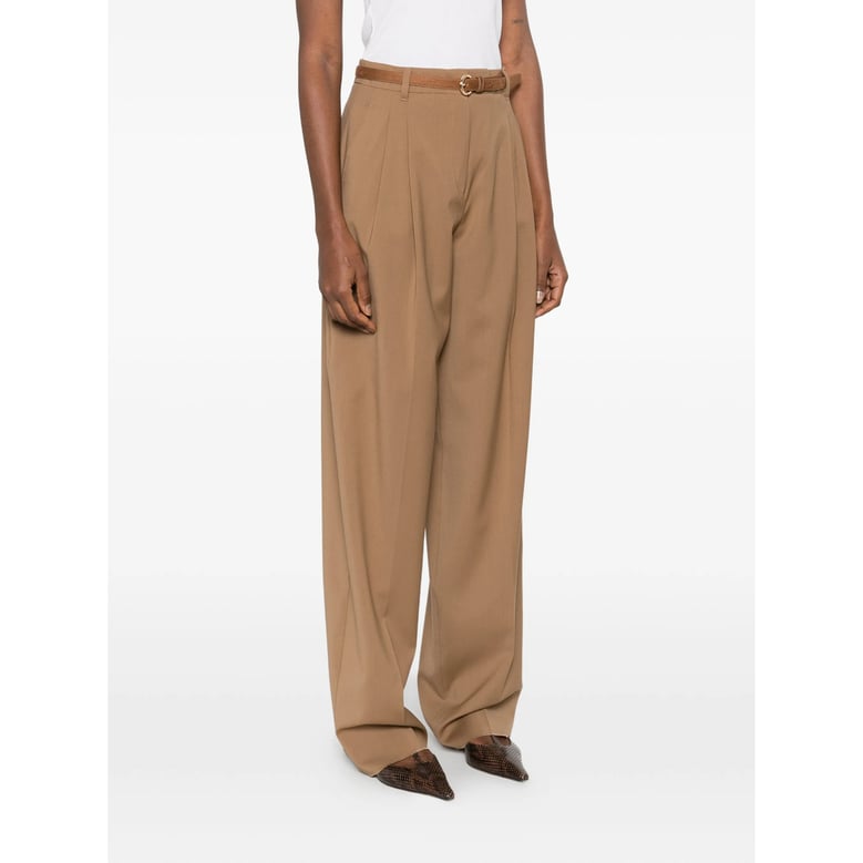 belted brown trousers with pleats by Selfnex