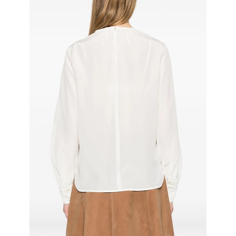 white silk gathered detail shirt by Selfnex