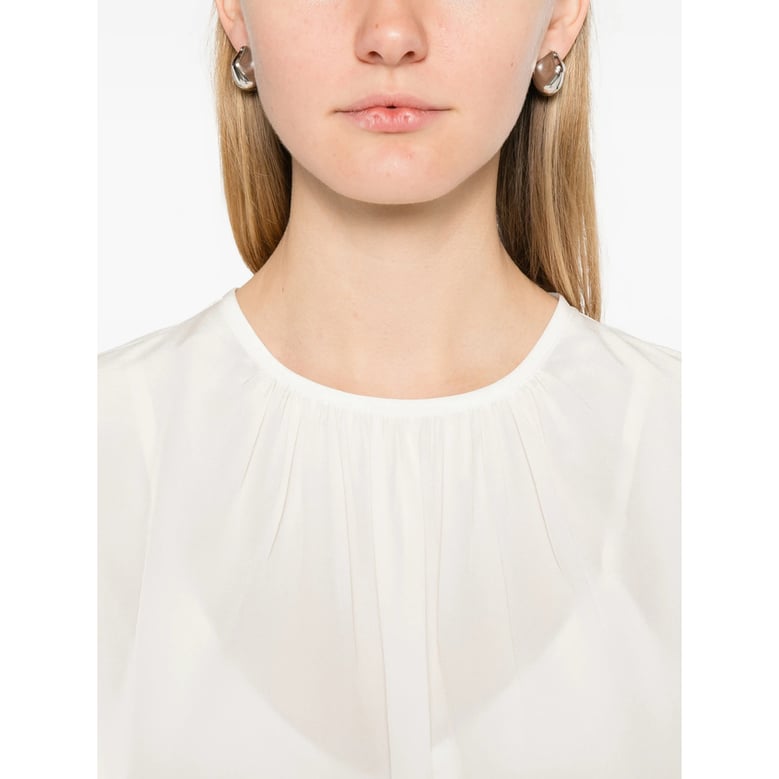 white silk gathered detail shirt by Selfnex