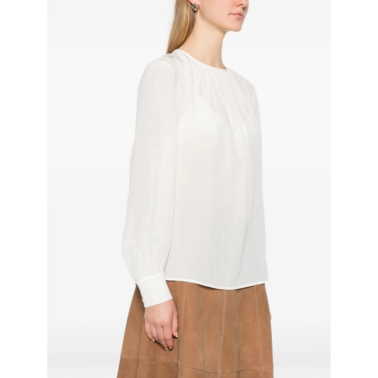 white silk gathered detail shirt by Selfnex