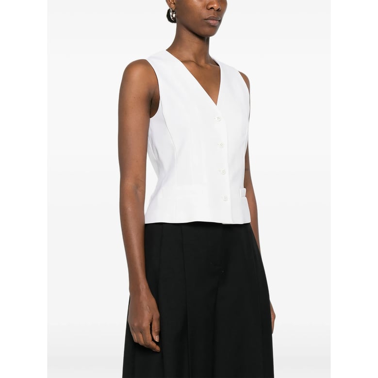 off white waistcoat with v-neck by Selfnex