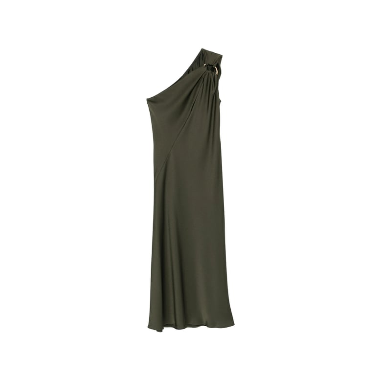 olive green one-shoulder dress with ring detail by Selfnex