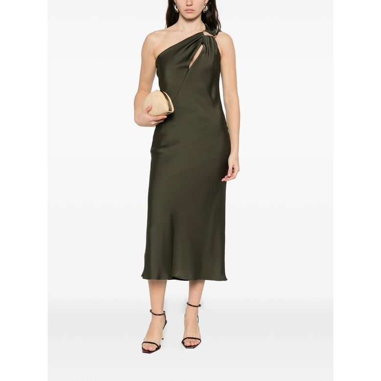 olive green one-shoulder dress with ring detail by Selfnex