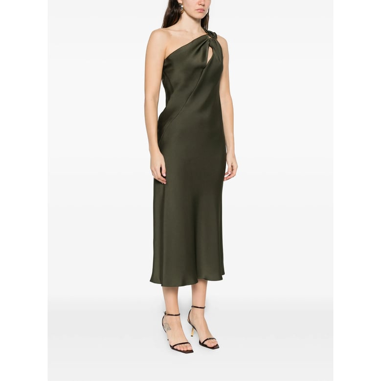olive green one-shoulder dress with ring detail by Selfnex