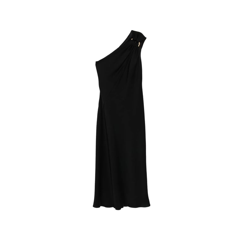 one-shoulder black dress with asymmetric hem by Selfnex