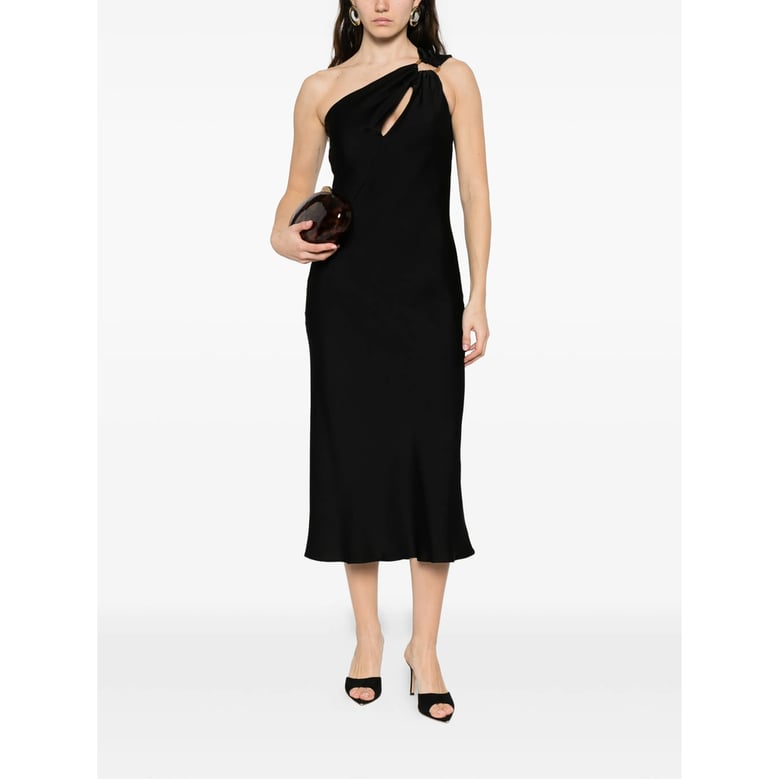 one-shoulder black dress with asymmetric hem by Selfnex