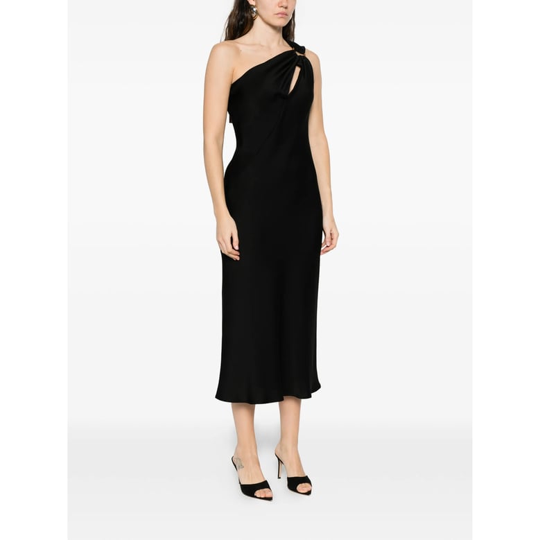 one-shoulder black dress with asymmetric hem by Selfnex