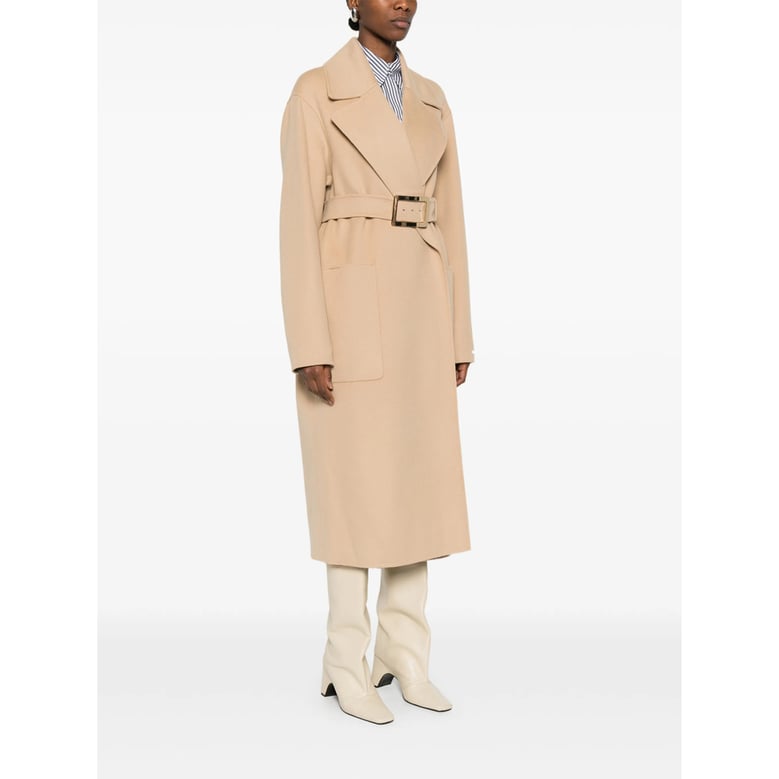 light brown belted coat with notched lapels by Selfnex