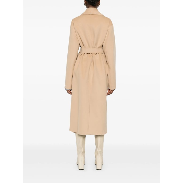 light brown belted coat with notched lapels by Selfnex