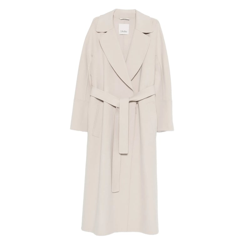 belted beige coat with notched lapels by Selfnex