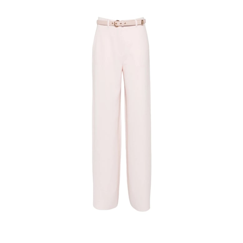 pink belted straight leg trousers by Selfnex