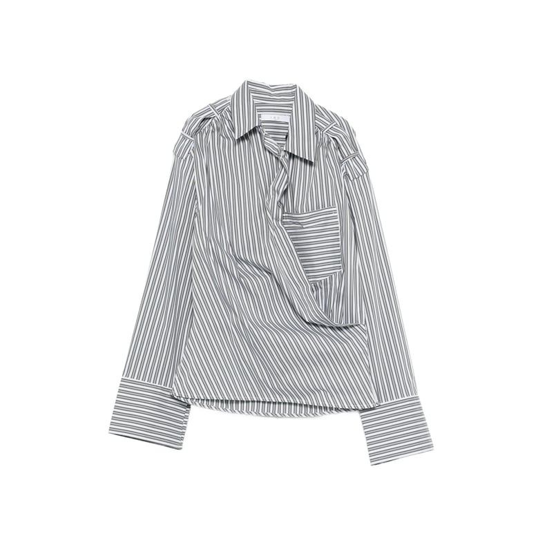 striped long sleeve shirt with patch pocket by Selfnex