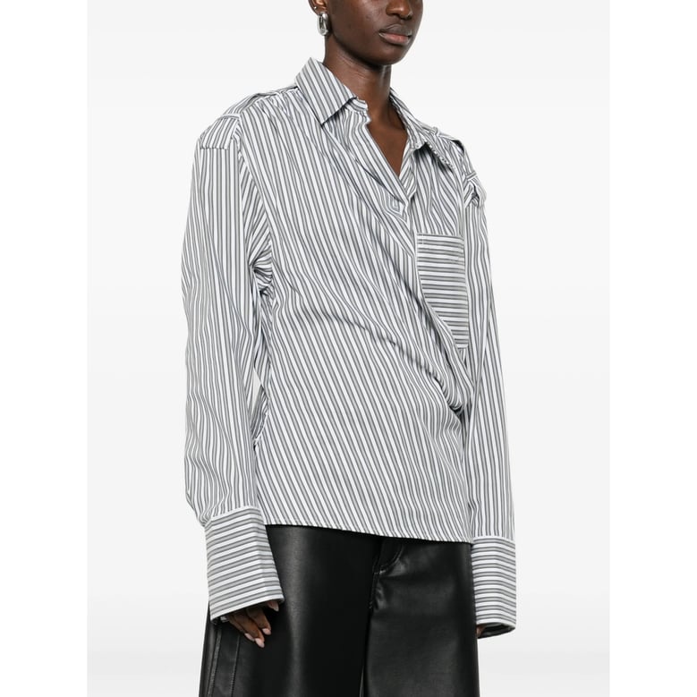 striped long sleeve shirt with patch pocket by Selfnex