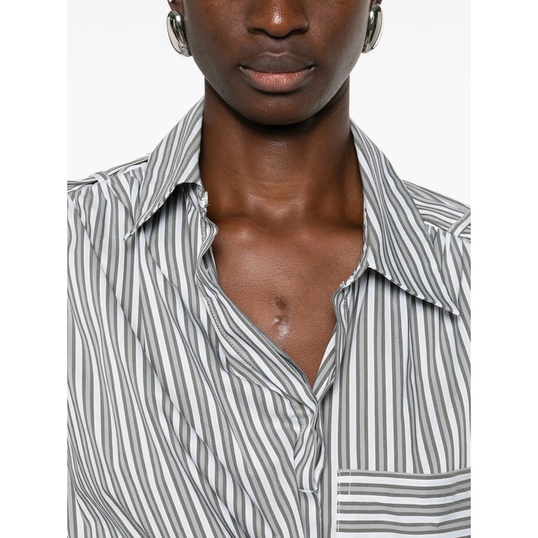striped long sleeve shirt with patch pocket by Selfnex