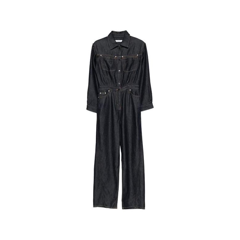 indigo blue jumpsuit with front pockets by Selfnex