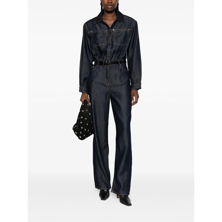 indigo blue jumpsuit with front pockets by Selfnex