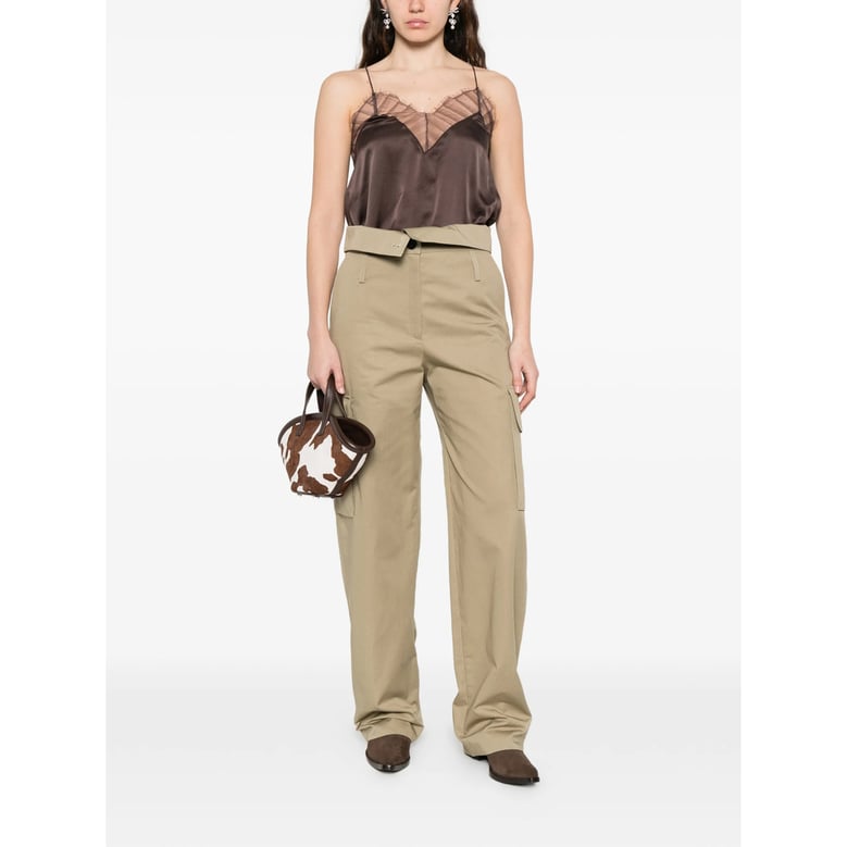 green straight leg trousers with belt by Selfnex