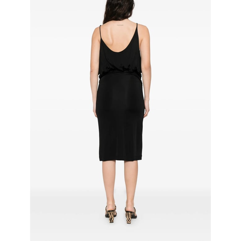 black v-neck gathered detail dress by Selfnex