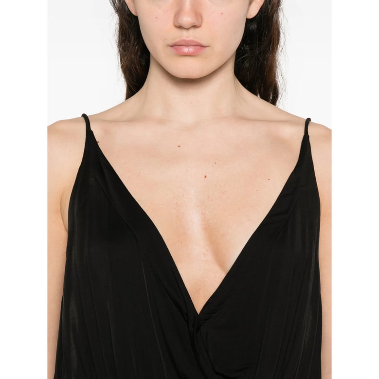 black v-neck gathered detail dress by Selfnex