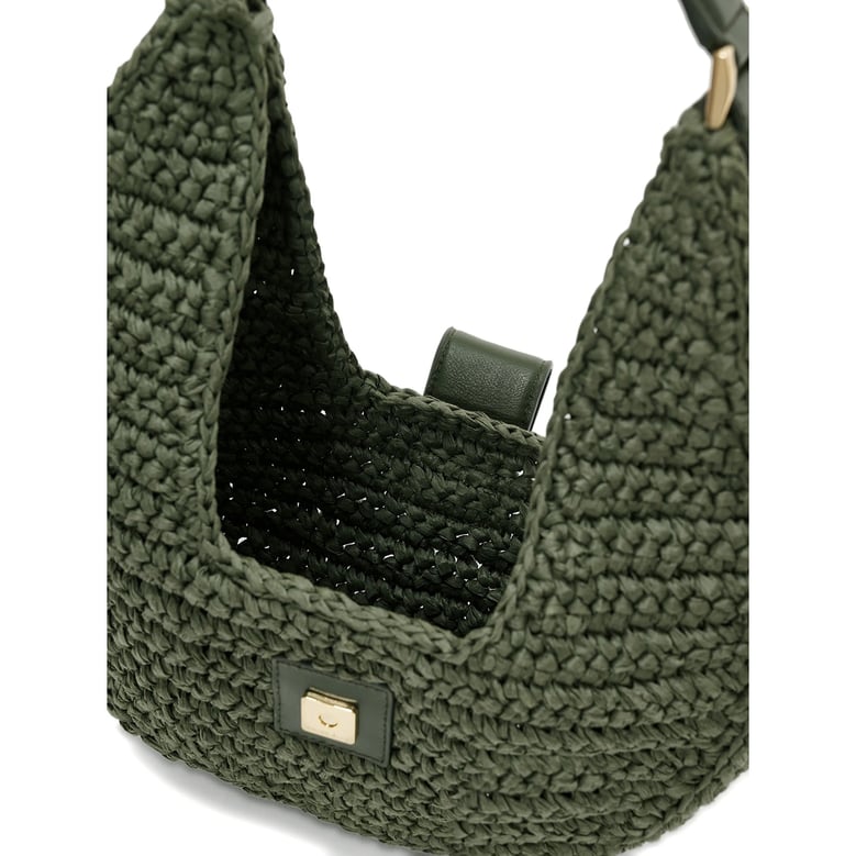 olive green monogram detail top handle bag by Selfnex