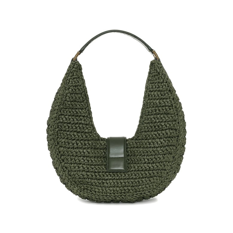 olive green monogram detail top handle bag by Selfnex