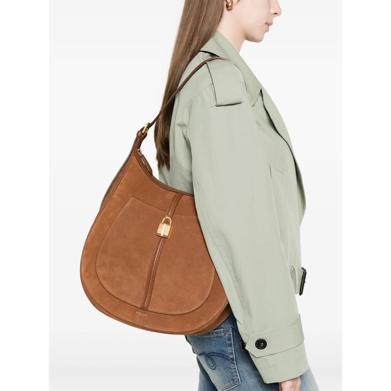 suede hobo bag with gold-tone hardware by Selfnex