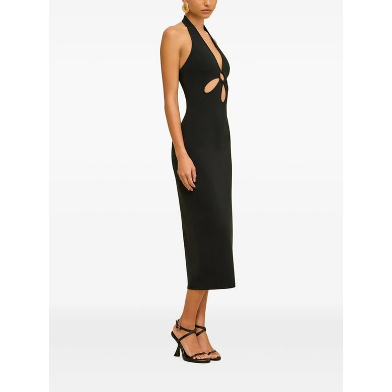 black halterneck midi dress with cutout detail by Selfnex